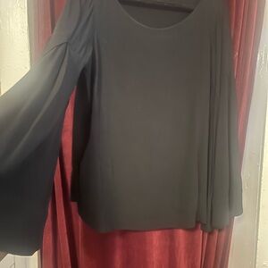 INC International Concepts Black Blouse with Flowing Sleeves